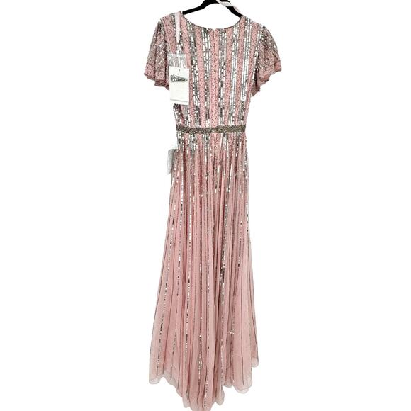 Mac Duggal Stripe Lined Sequin V-Neck Gown Rose Pink Size 4 NWT - Picture 8 of 13